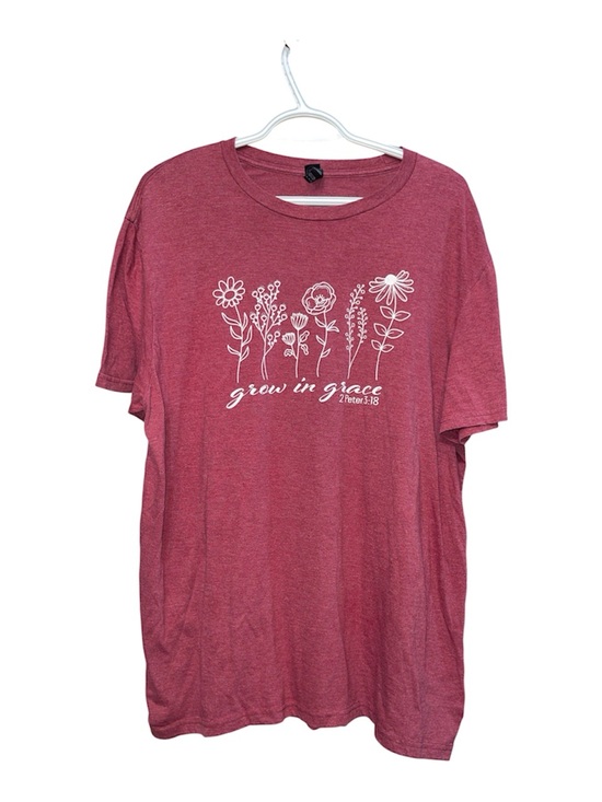 Tops - Grow in Grace Floral Graphic Tee - Red Heather